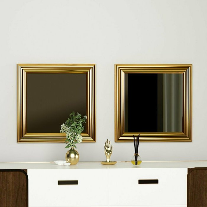 Набор из двух настенных зеркал Decor 40х40 золотого цвета - лучшие Настенные зеркала в INMYROOM