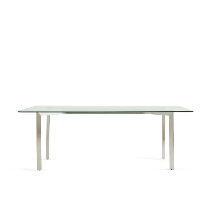 Стол из закаленного стекла и стали из глянцевого никеля Drio серого цвета - купить Обеденные столы по цене 148005.0