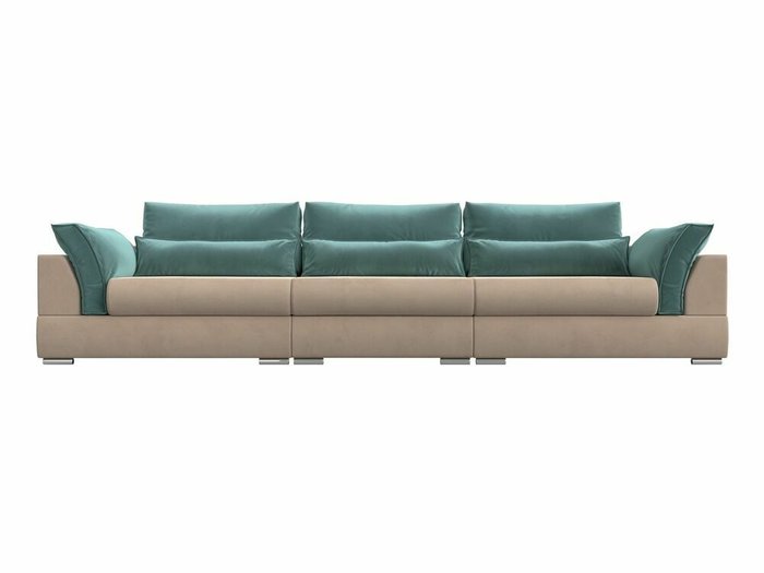 Прямой диван-кровать Пекин Long бирюзово-бежевого цвета - купить Прямые диваны по цене 101999.0