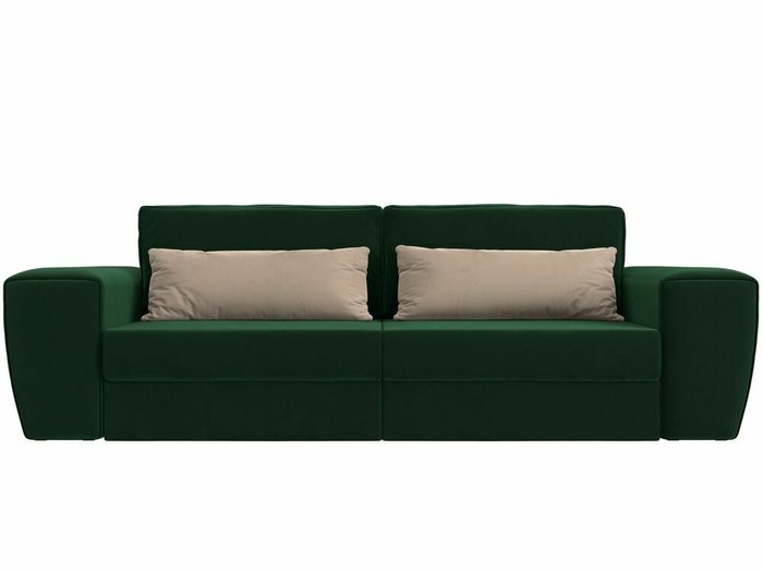 Прямой диван-кровать Лига 008 зеленого цвета с бежевыми подушками - купить Прямые диваны по цене 62999.0