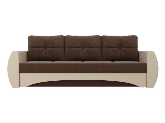 Прямой диван-кровать Сатурн коричнево-бежевого цвета (ткань/экокожа) - купить Прямые диваны по цене 41990.0