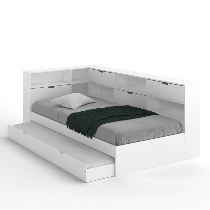 Кровать с ящиком отделениями для вещей и кроватным основанием Yann 90x190 белого цвета - купить Одноярусные кроватки по цене 82582.0