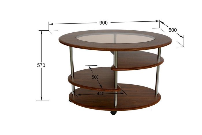 Стол журнальный Эллипс со стеклом орех - купить Кофейные столики по цене 6819.0