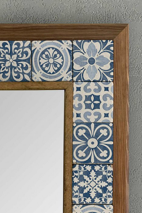 Настенное зеркало 43x43 с каменной мозаикой бело-синего цвета - лучшие Настенные зеркала в INMYROOM