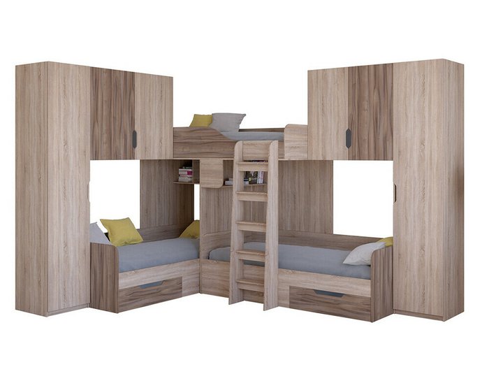 Двухъярусная кровать Трио 3 80х190 цвета Дуб Сонома-Орех