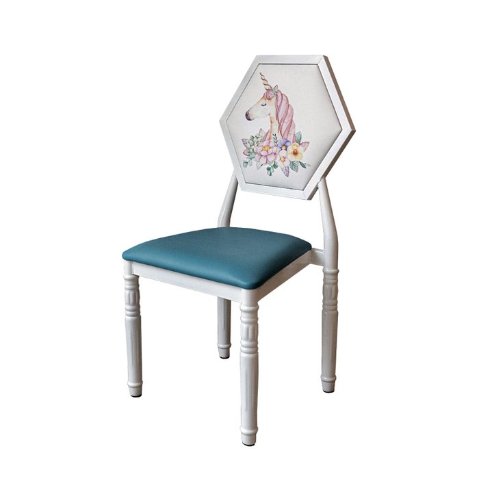Металлический стул Единорог с сидением голубого цвета 