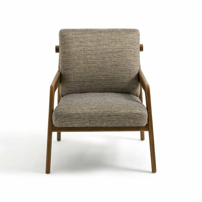 Кресло винтажное из ткани меланж и дуба Vinato коричневого цвета - купить Интерьерные кресла по цене 61361.0