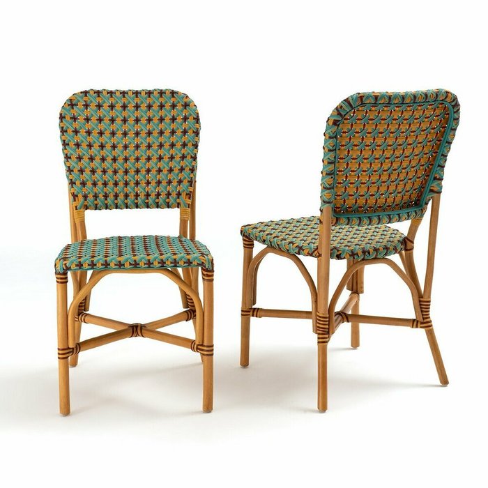 Комплект из двух плетеных стульев из ротанга Musette желтого цвета - лучшие Обеденные стулья в INMYROOM
