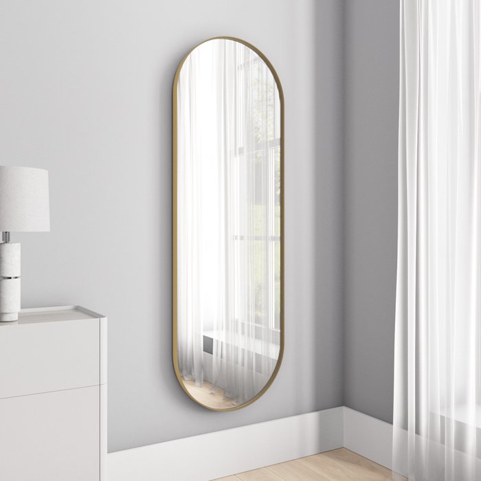 Дизайнерское настенное зеркало Nolvis L в тонкой металлической раме золотого цвета - купить Настенные зеркала по цене 22900.0