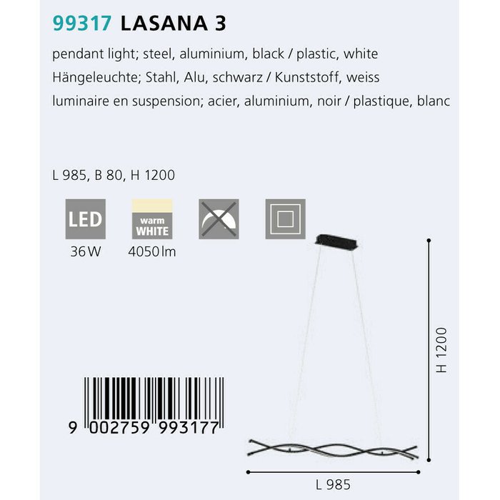 Подвесной светодиодный светильник Lasana черного цвета - купить Подвесные светильники по цене 23090.0