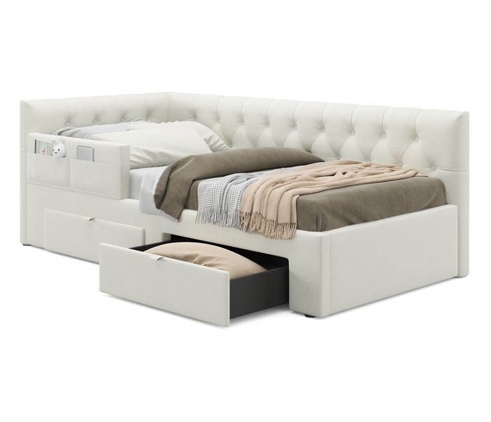 Кровать Afelia 90х200 бежевого цвета с двумя ящиками и бортиком