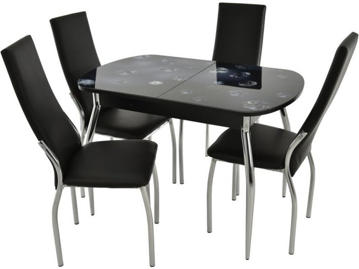 Обеденная группа из столы и четырех стульев черного цвета
