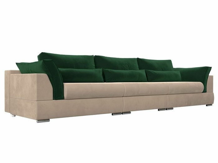 Прямой диван-кровать Пекин Long бежево-зеленого цвета