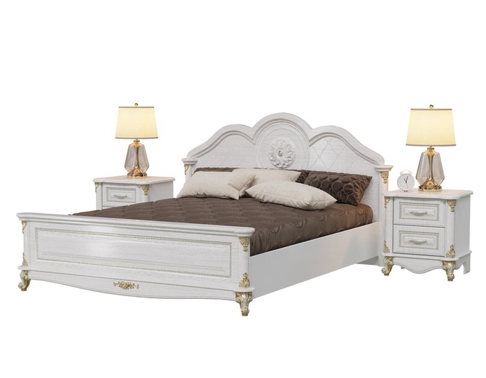 Спальня Да Винчи из кровати 160х200 и двух прикроватных тумб белого цвета - купить Спальные гарнитуры по цене 61979