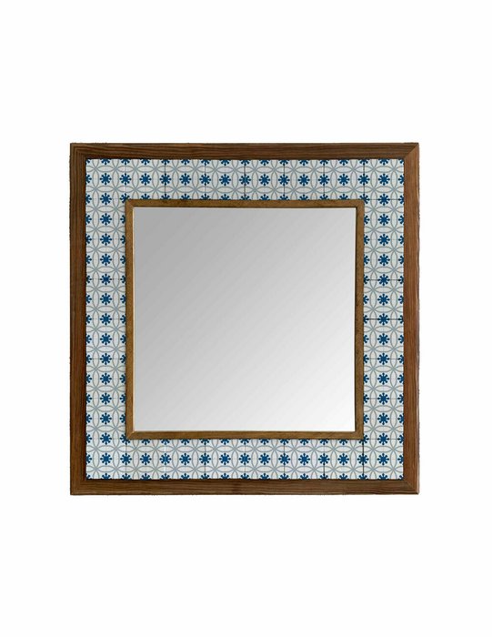 Настенное зеркало с каменной мозаикой 43x43 бело-синего цвета