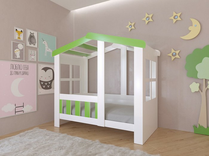 Кроватка Астра Домик 80х160 бело-салатового цвета  - купить Одноярусные кроватки по цене 18300.0