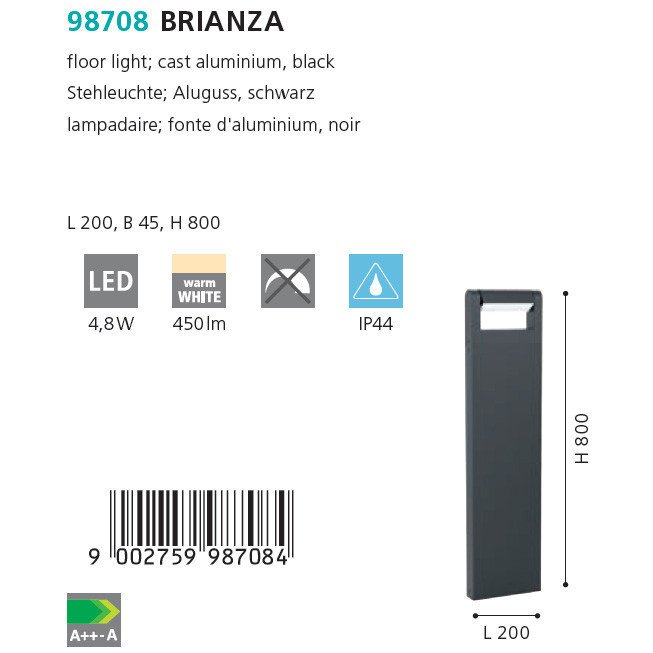 Светодиодный столб Brianza черного цвета - купить Наземные светильники по цене 7990.0