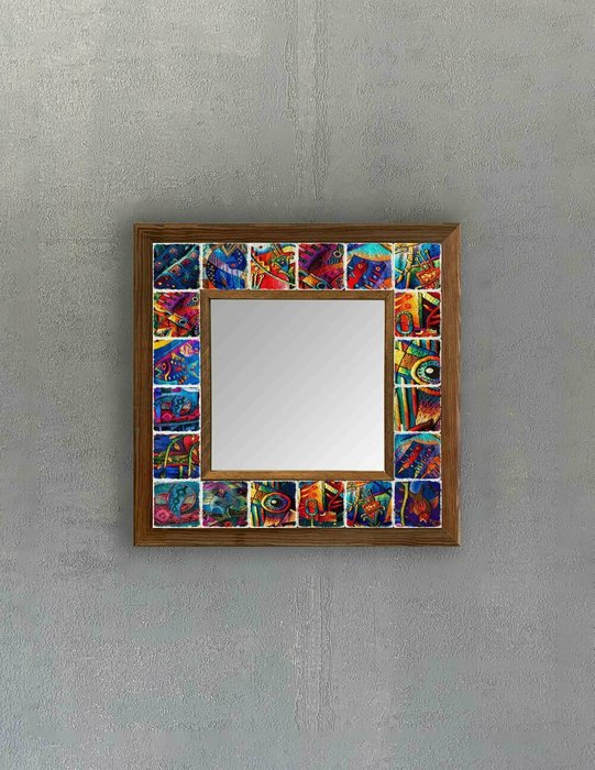 Настенное зеркало 33x33 с мозаикой из натурального камня  - купить Настенные зеркала по цене 9840.0