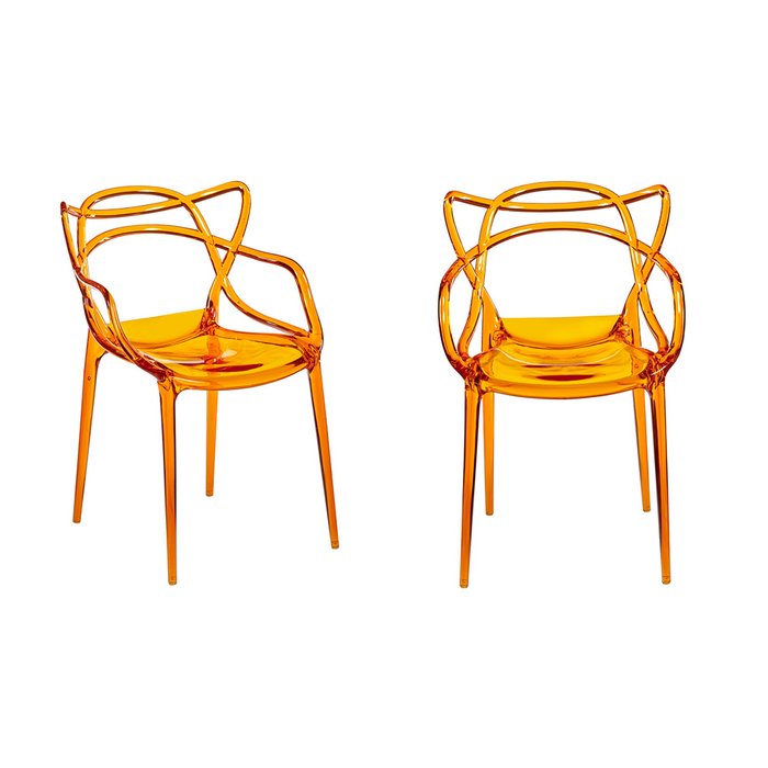 Набор из двух стульев оранжевого цвета с подлокотниками