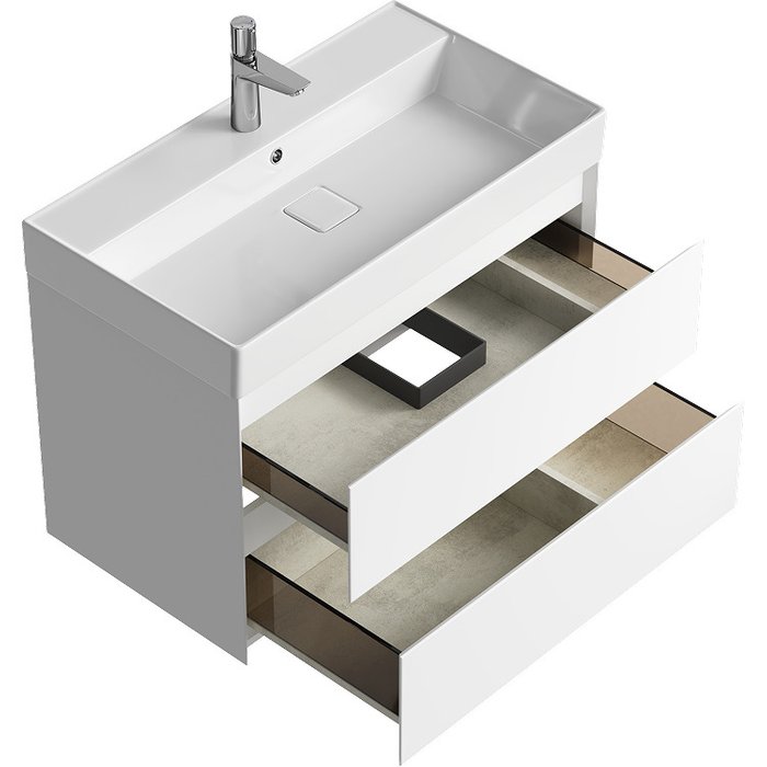 Подвесная тумба с раковиной Geometria 81 белого цвета - купить Тумбы под раковину по цене 44375 Подвесная тумба с раковиной Geometria 81 белого цвета - купить Тумбы под раковину по цене 44375