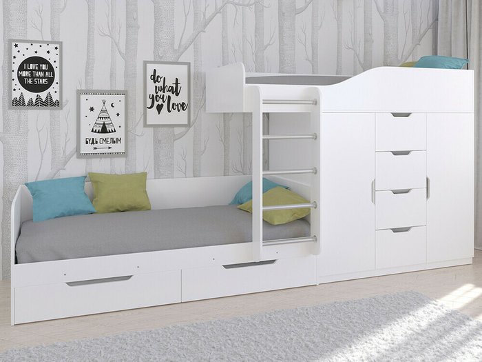 Двухъярусная кровать Астра 6 80х190 белого цвета  - купить Двухъярусные кроватки по цене 38400.0