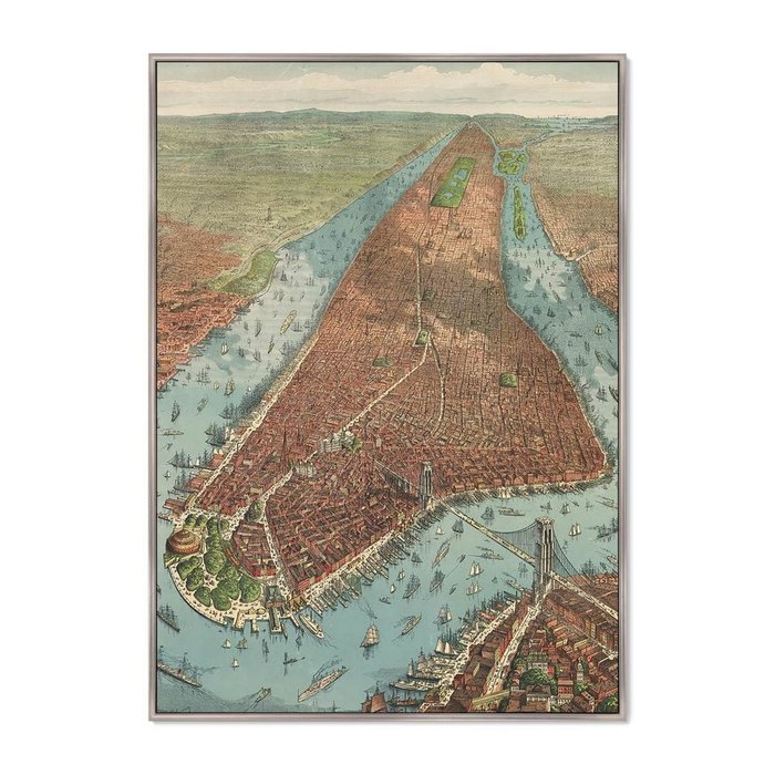 Репродукция картины Antique map of New York City 1879 г. - купить Картины по цене 21999.0