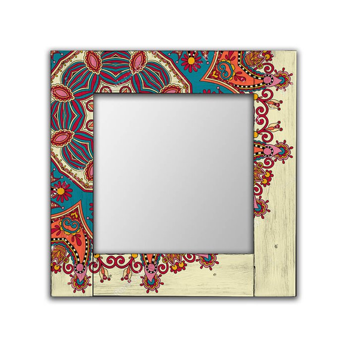 Настенное зеркало Вернон в раме с ярким этническим принтом 140х75