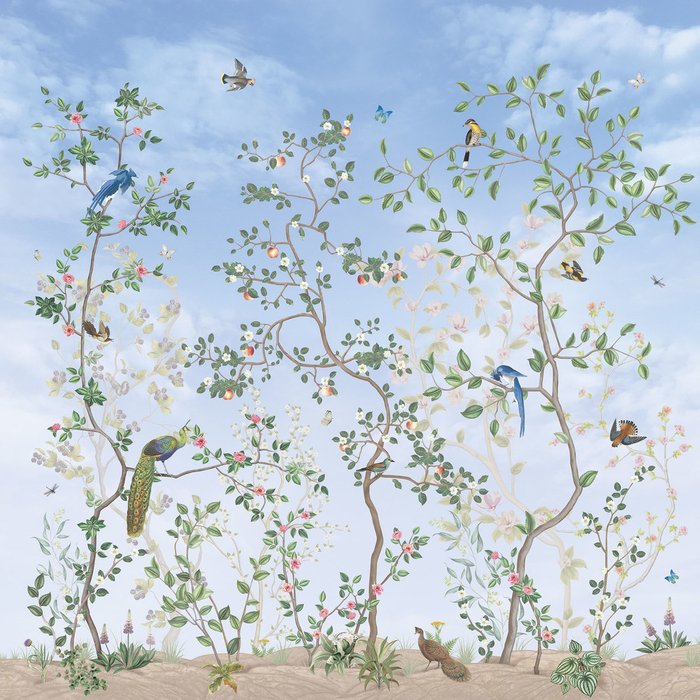 Фотообои Blooming garden голубого цвета