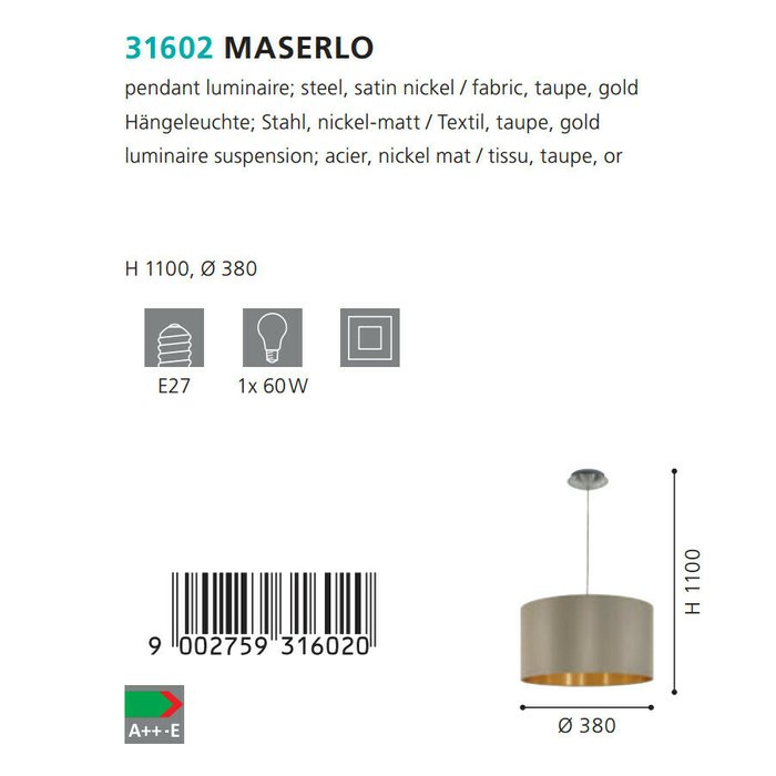 Подвесной светильник Maserlo серо-золотого цвета - лучшие Подвесные светильники в INMYROOM