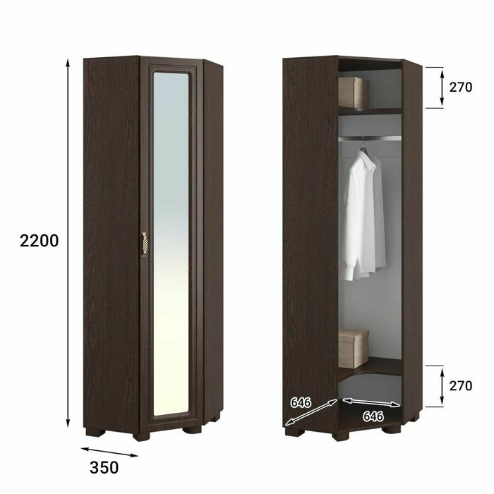 Шкаф угловой с зеркалом Монблан темно-коричневого цвета - купить Шкафы распашные по цене 25731.0