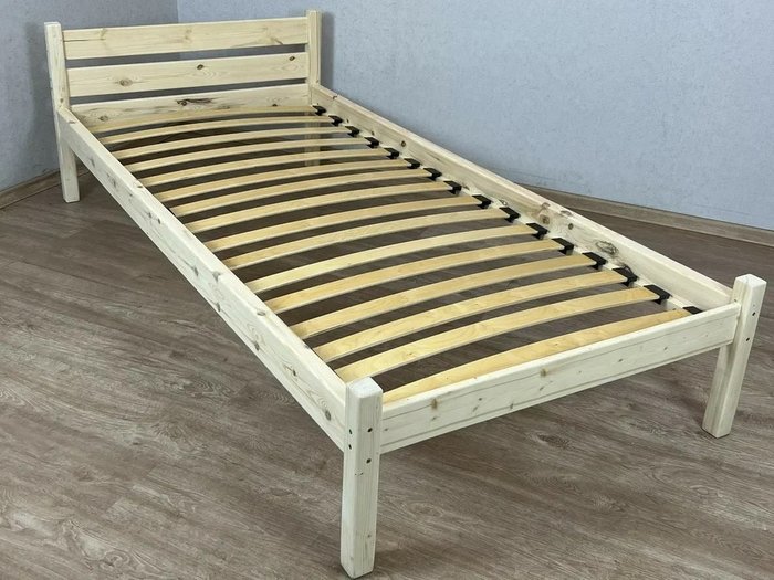 Кровать Классика сосновая с ортопедическим основанием 80х190 бежевого цвета - купить Кровати для спальни по цене 7127.0