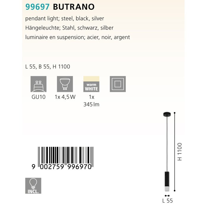 Подвесной светильник Butrano черно-серого цвета - купить Подвесные светильники по цене 5790.0
