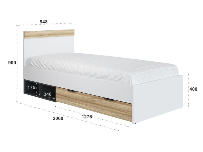 Кровать Скайлайт 90х200 бело-бежевого цвета - купить Одноярусные кроватки по цене 24809.0