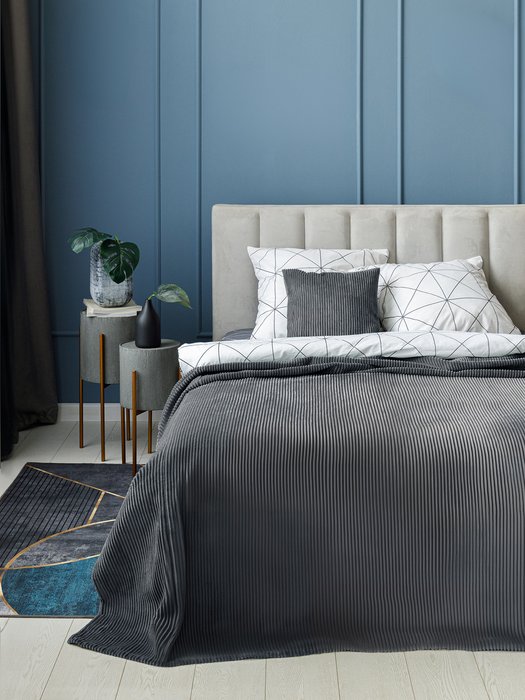 Покрывало Medio cilium grafit 210x220 темно-серого цвета - лучшие Покрывала в INMYROOM