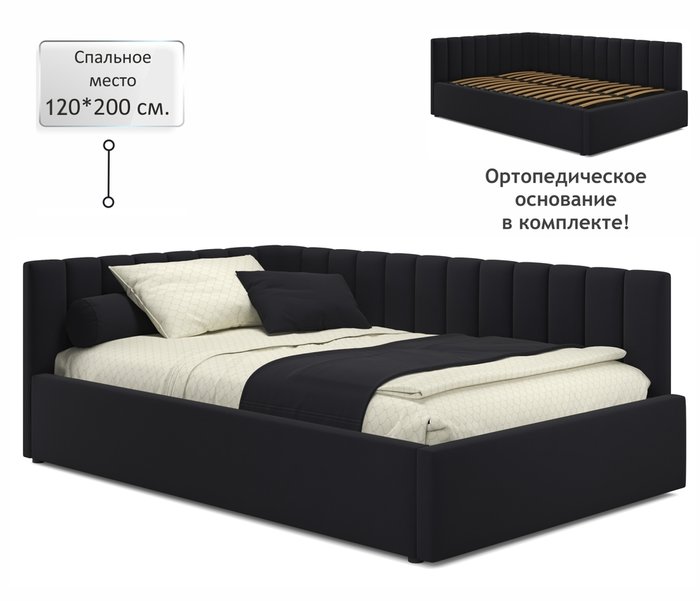 Кровать Milena 120х200 черного цвета без подъемного механизма - купить Кровати для спальни по цене 20990.0