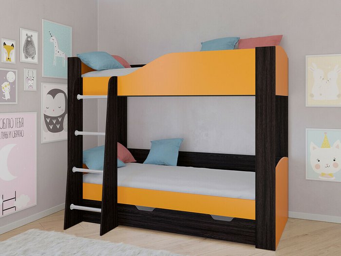 Двухъярусная кровать Астра 2 80х190 цвета Венге-Оранжевый - купить Двухъярусные кроватки по цене 20200.0