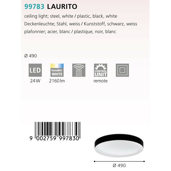Светильник потолочный Laurito бело-черного цвета - купить Потолочные светильники по цене 12090.0