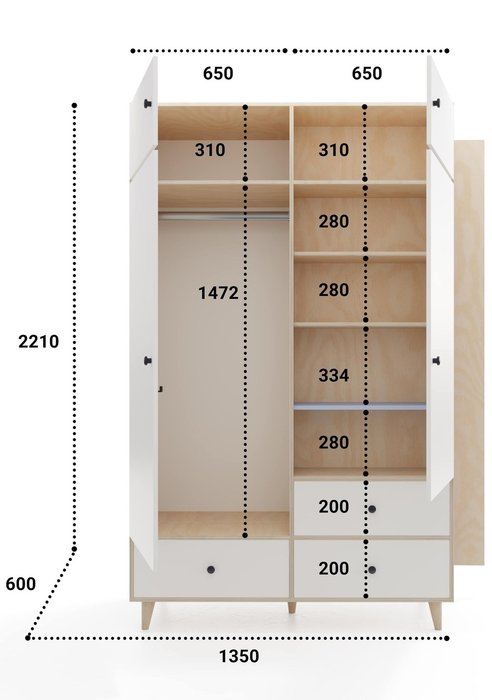 Распашной шкаф Fold белого цвета с нишей слева - лучшие Шкафы распашные в INMYROOM