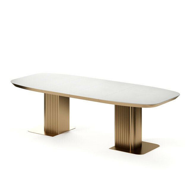 Раздвижной обеденный стол Гиртаб бело-золотого цвета - лучшие Обеденные столы в INMYROOM