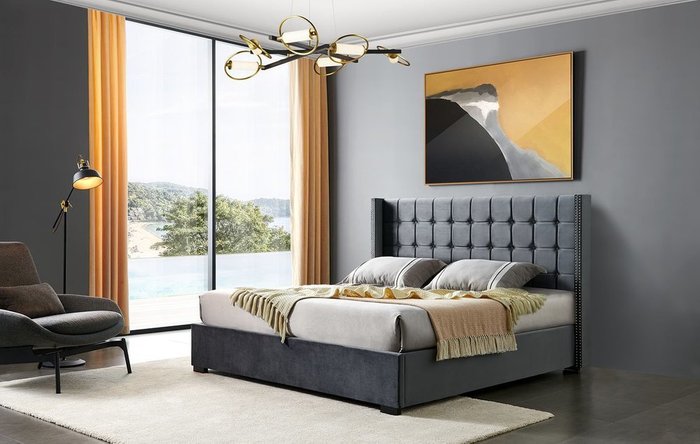 Кровать с подъемным механизмом Vivien 180x200 серого цвета - купить Кровати для спальни по цене 54692.0
