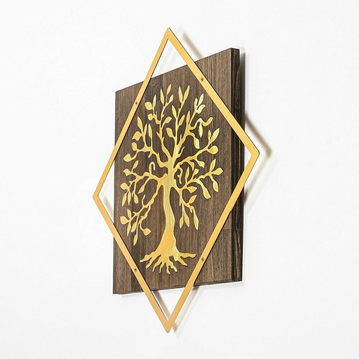 Настенный декор Дерево 54x54 коричнево-золотого цвета