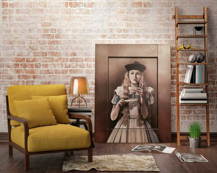 Картина с арт рамой Алиса в стране чудес 60х80 бежевого цвета - купить Картины по цене 14390.0