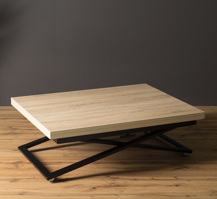 Стол трансформер Compact цвета дуб сонома на черных опорах - купить Обеденные столы по цене 26200.0