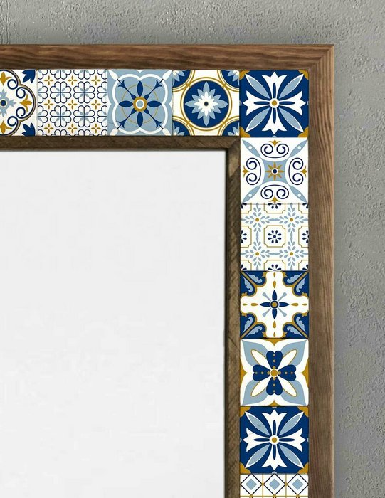 Настенное зеркало 53x73 с каменной мозаикой сине-белого цвета - купить Настенные зеркала по цене 27866.0