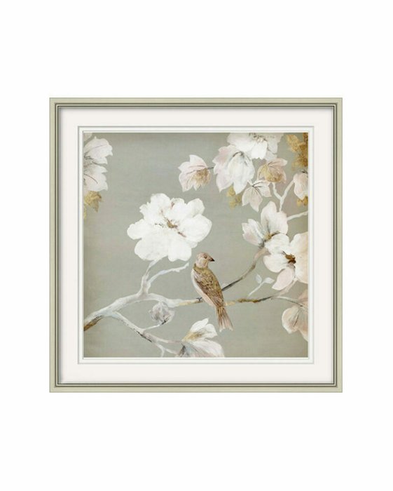 Постер в раме Birds and flowers–I 80х80 в раме серебряного цвета - купить Картины по цене 11200.0