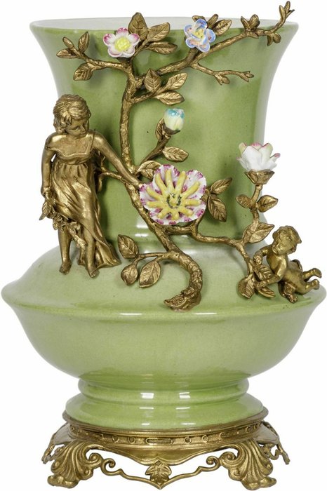 Фарфоровая ваза с ангелами зеленого цвета