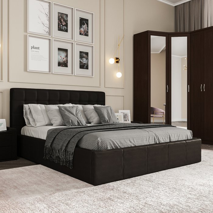 Кровать Инуа 180х200 черного цвета с подъемным механизмом  - лучшие Кровати для спальни в INMYROOM