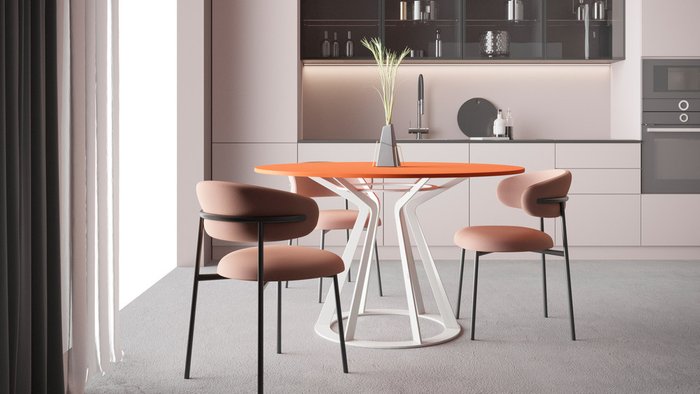 Стол обеденный Mercury оранжевого цвета на белой опоре - лучшие Обеденные столы в INMYROOM