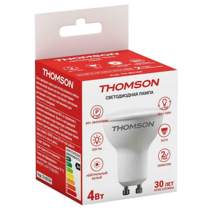 Лампа светодиодная Thomson GU10 4W 4000K формы полусферы - купить Лампочки по цене 137.0
