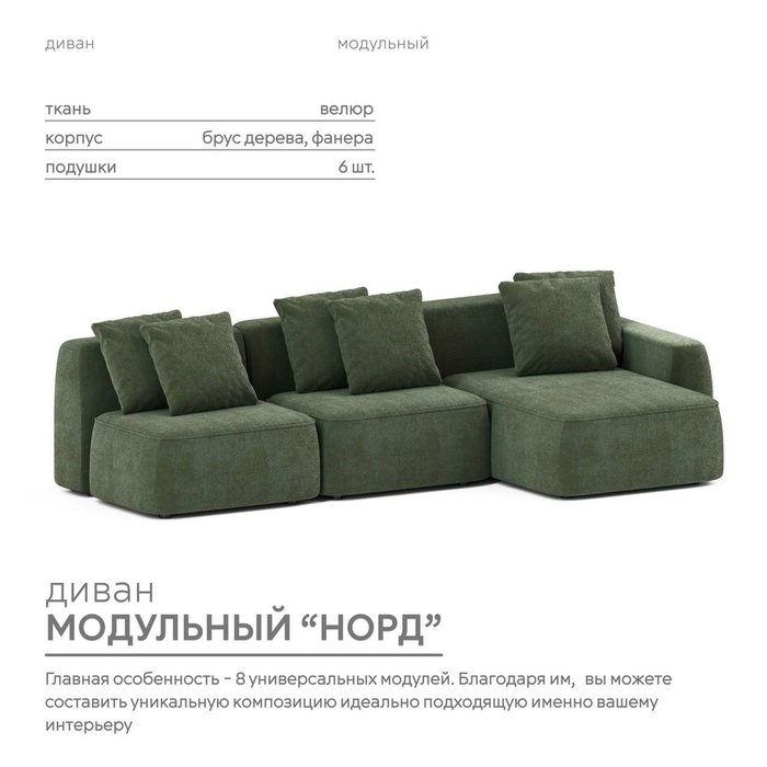 Угловой модульный диван Норд зеленого цвета - купить Угловые диваны по цене 167400.0